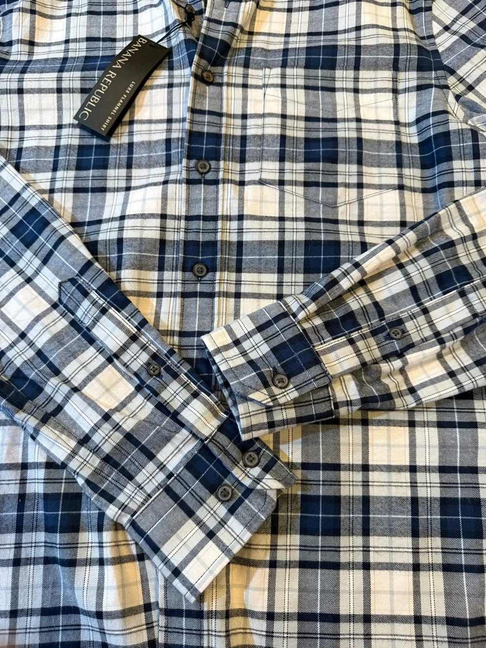 Banana Republic Luxe Flannel Shirt Mens S Blue Plaid Untucked Slim Fit NWT
